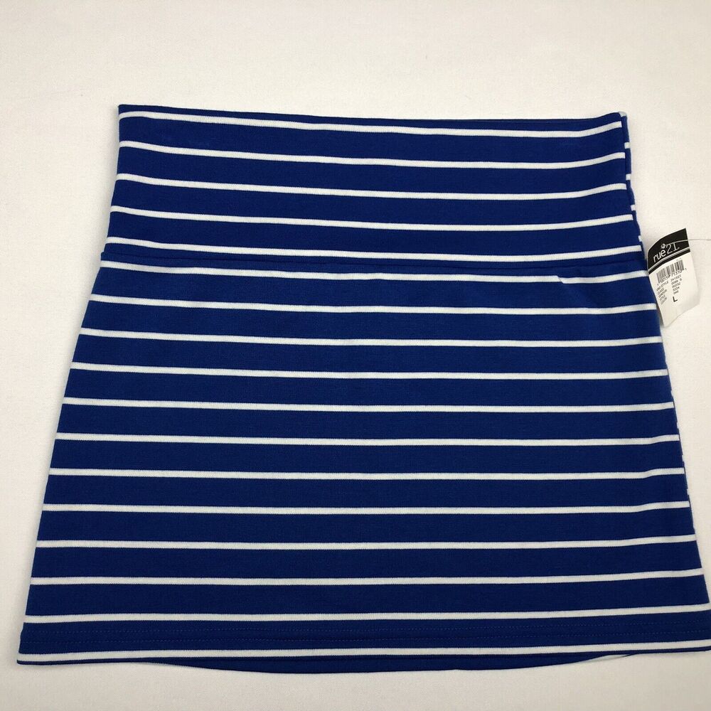 Rue 21 Mini Skirt Juniors Large Blue White Stripe Stretch Knit Bandage Bodycon